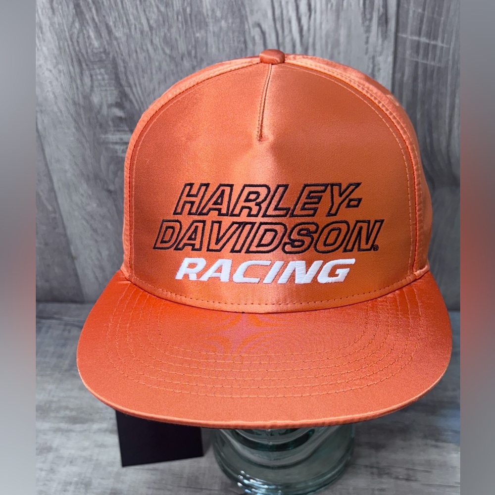 Harley-Davidson Screamin’ Eagle Racing Orange Satin Snapback Hat NWT